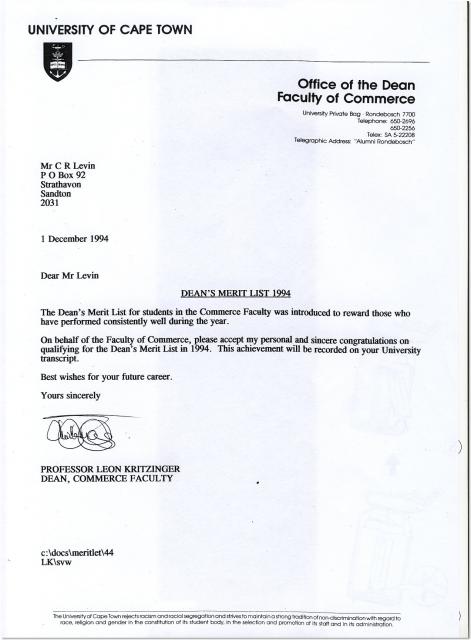 Dean's Merit List 1994